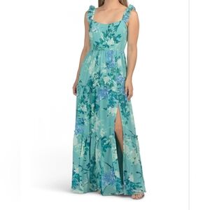 Adrianna Papell Teal Floral Maxi Dress